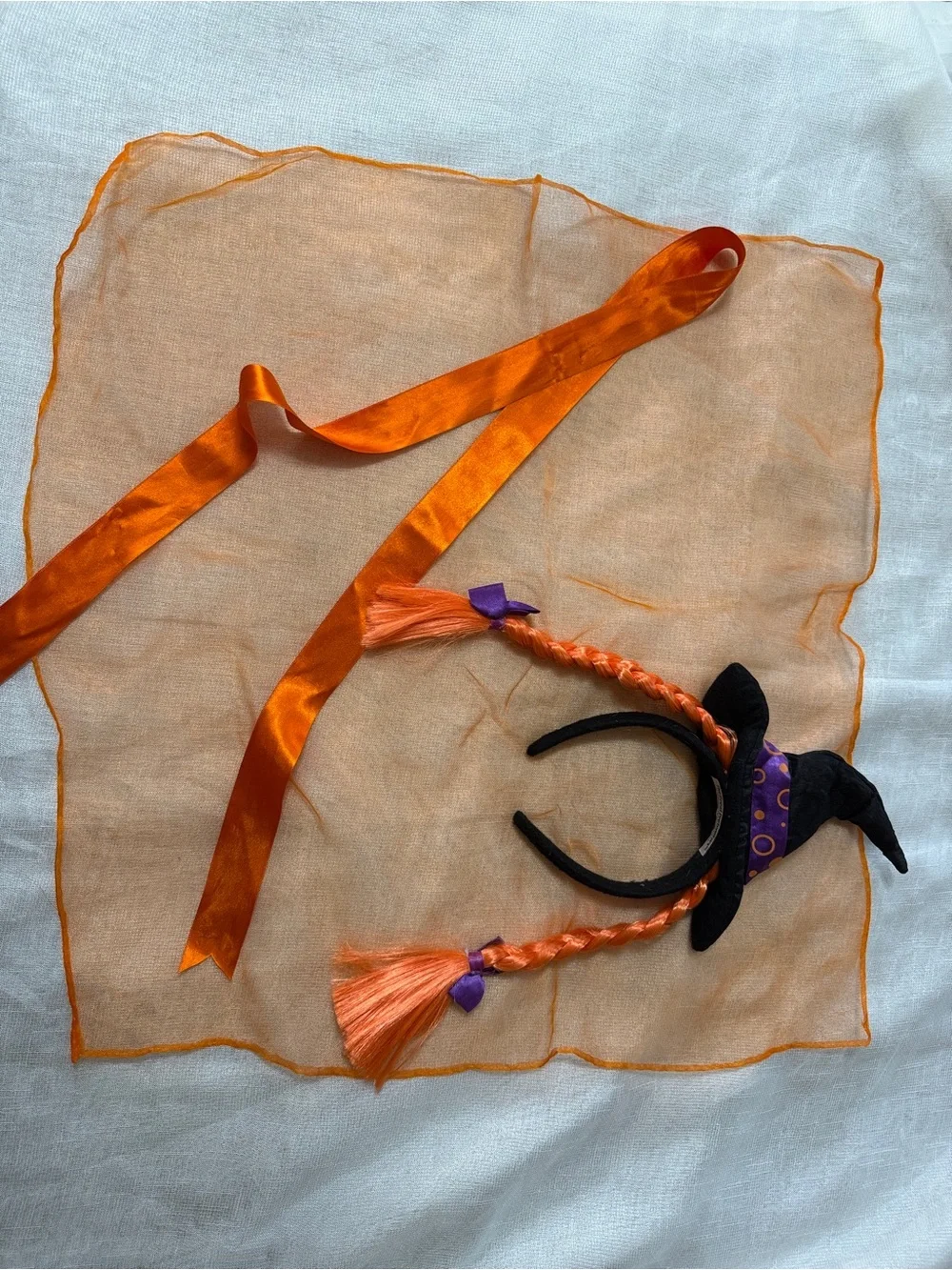 🎃 Costume Set - Witch Hat Headband, Orange Scarf & Orange Ribbon